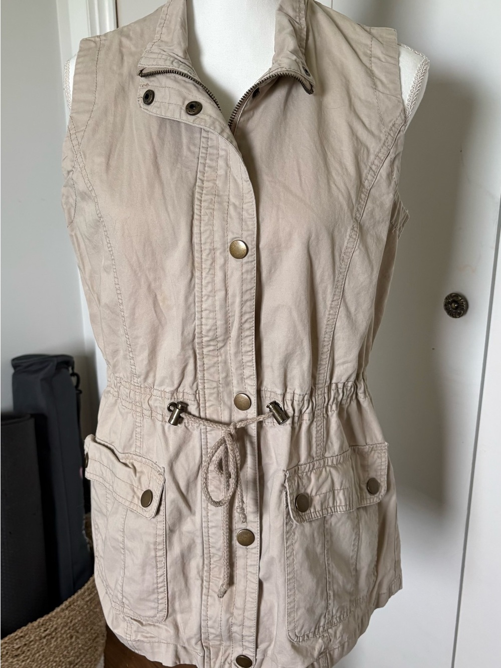 Charlotte Russe Beige Drawstring Utility Vest